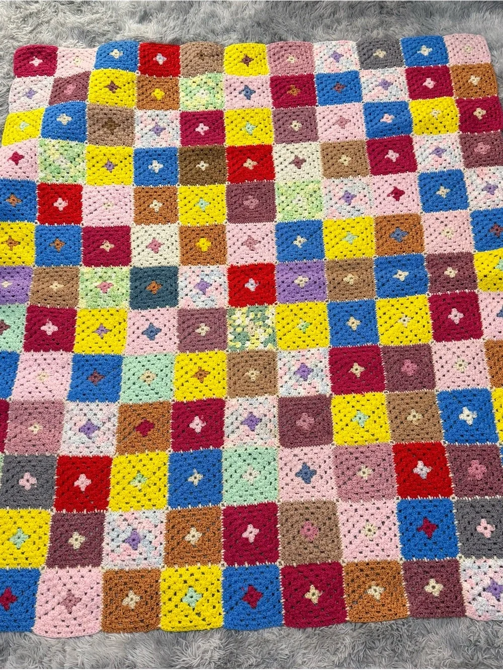 Handmade Crochet Granny Square Throw Blanket Vintage Pastel Afghan 53” x 64”